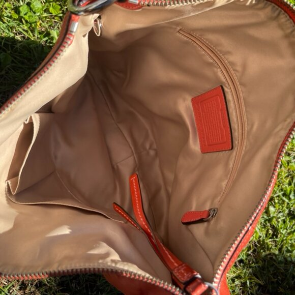 Coach Leather Shoulder Bag – Bold Red-Orange Full-Grain Cowhide, Silver Hardware - Picture 7 of 7